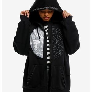Wednesday Split Window OVERSIZED Zipped Hoodie thumbholes zipper front pockets!